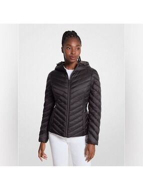 NWT Michael Kors Chevron Logo Print Quilted Nylon Reversible Jacket Size L
